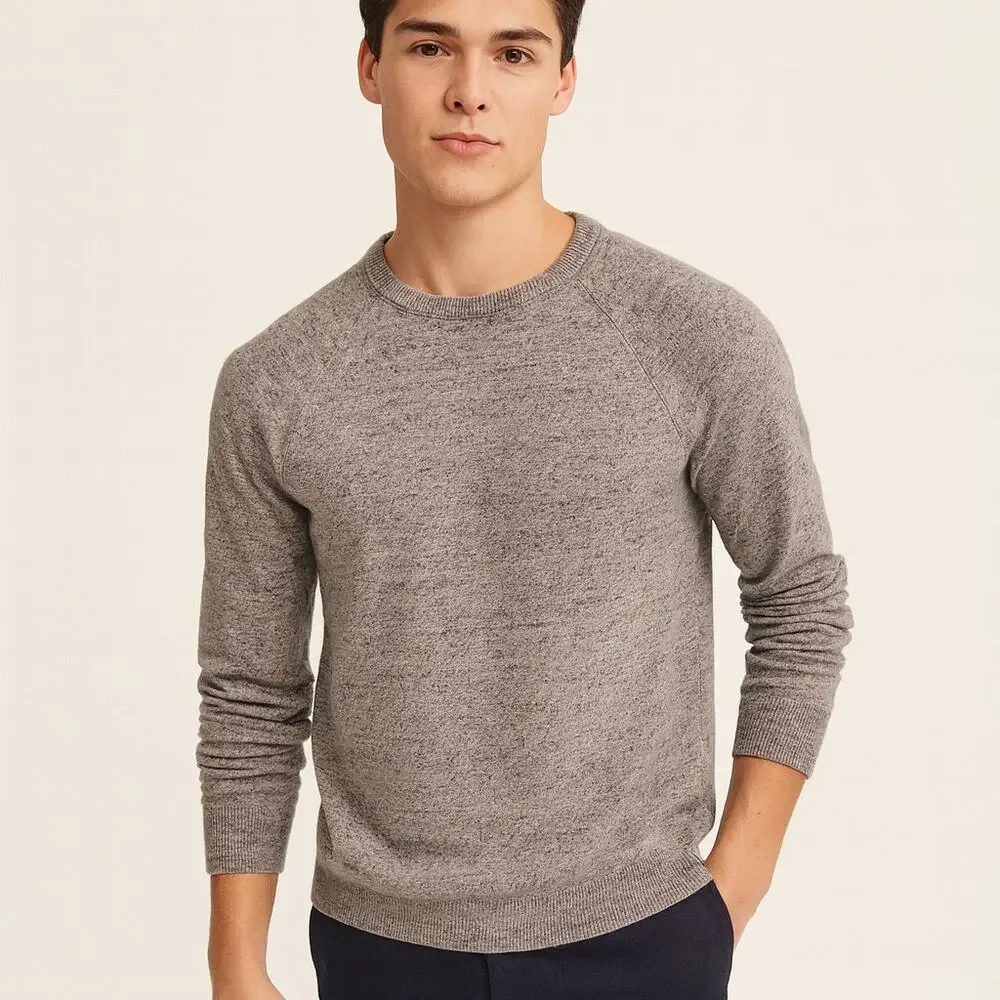 J.Crew Men’s Heather Gray Raglan Pullover Lightweight Sweater - Size Small